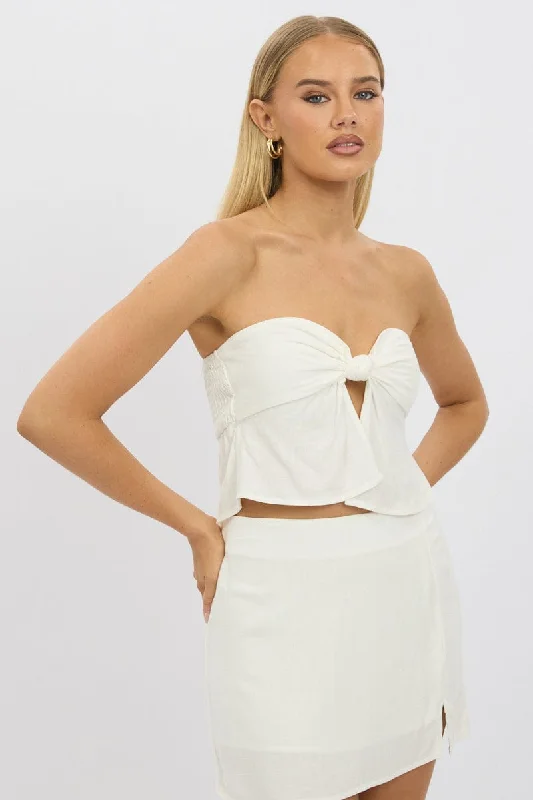 White Tube Top Strapless Open Front Linen Blend