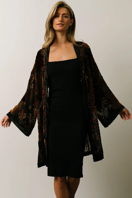 Amal Velvet Kimono | Black Multi