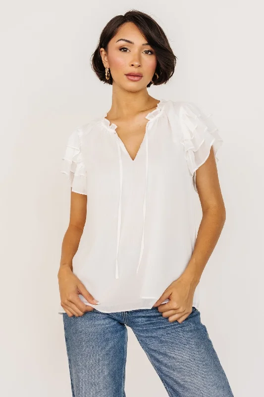 Asher Ruffle Sleeve Top | Off White