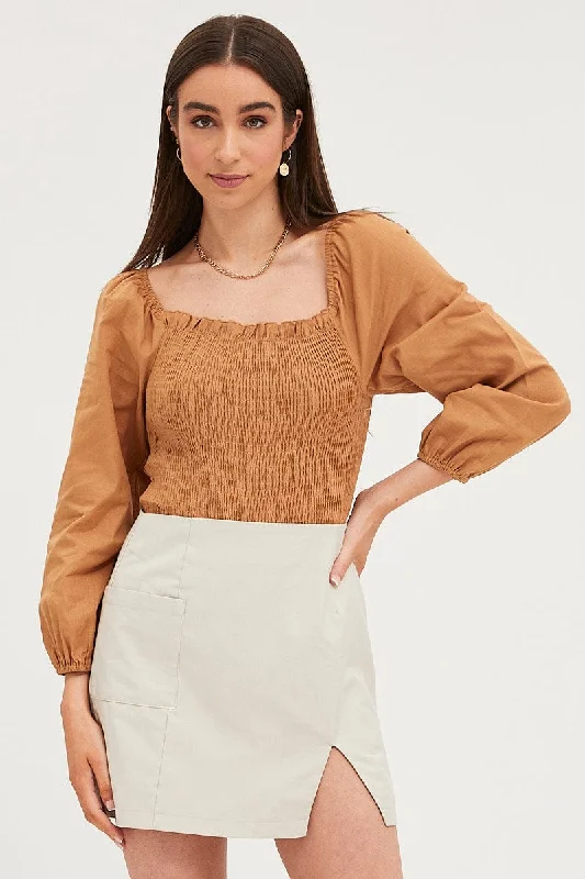 Brown Bodysuit Top Long Sleeve