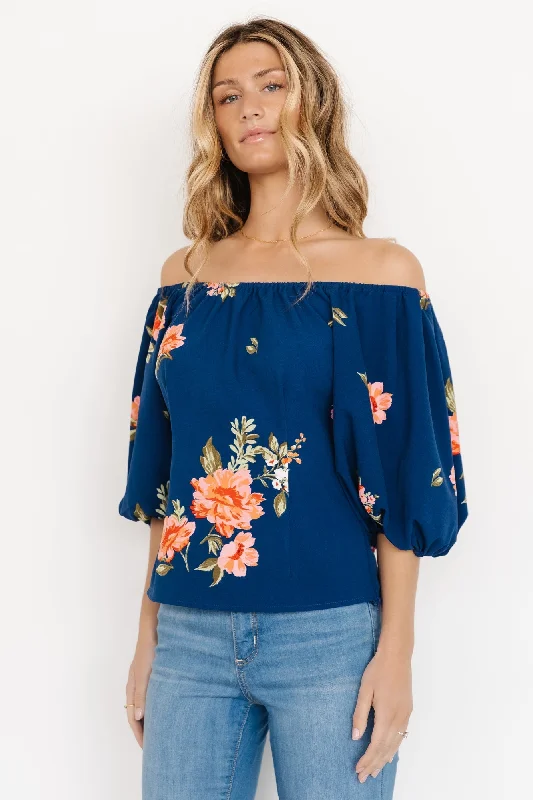 Julia Off Shoulder Top | Blue Multi