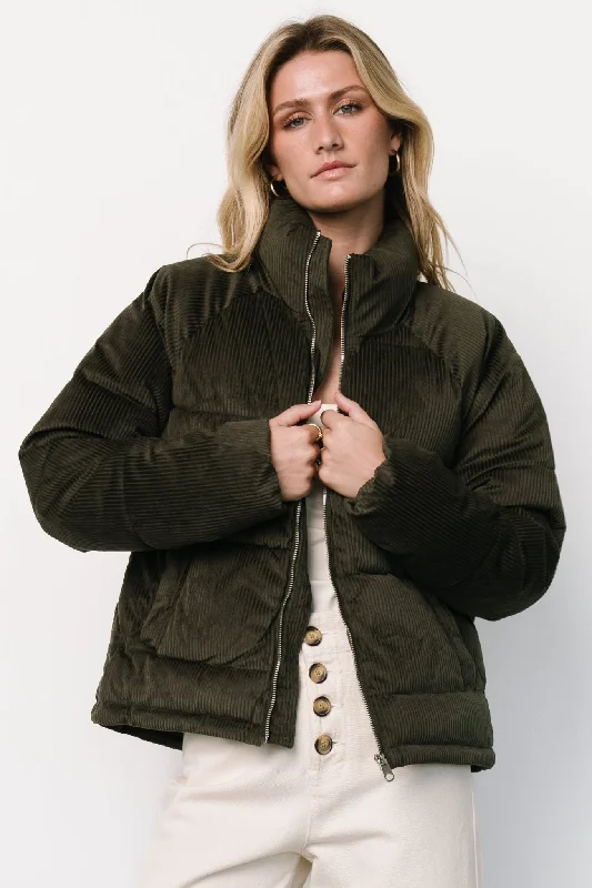 Holden Corduroy Puffer Jacket | Olive Charcoal