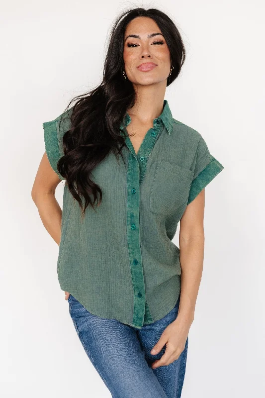 Jaye Button Top | Washed Green