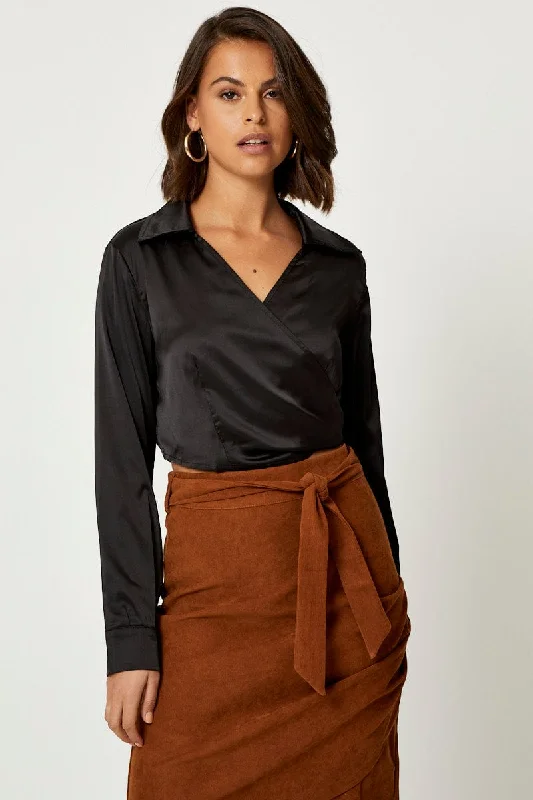 Black Satin Wrap Shirt