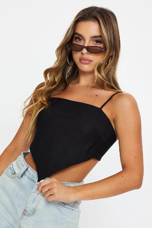 Black Scarf Top Sleeveless Crop