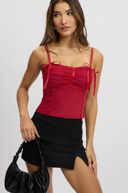 Red Mesh Singlet Top