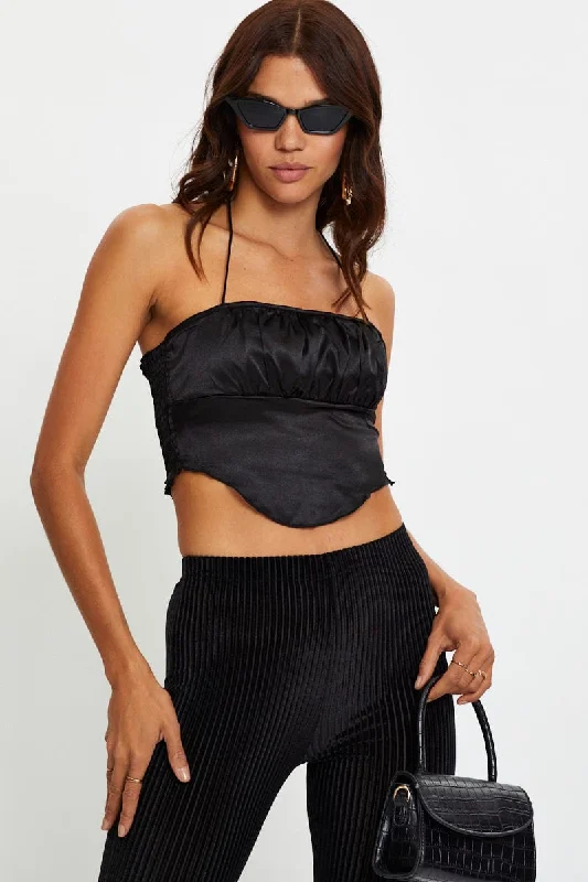 Black Satin Scarf Halter Cami