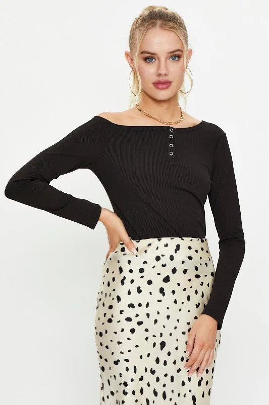 Black Snap Button Off Shoulder Knit