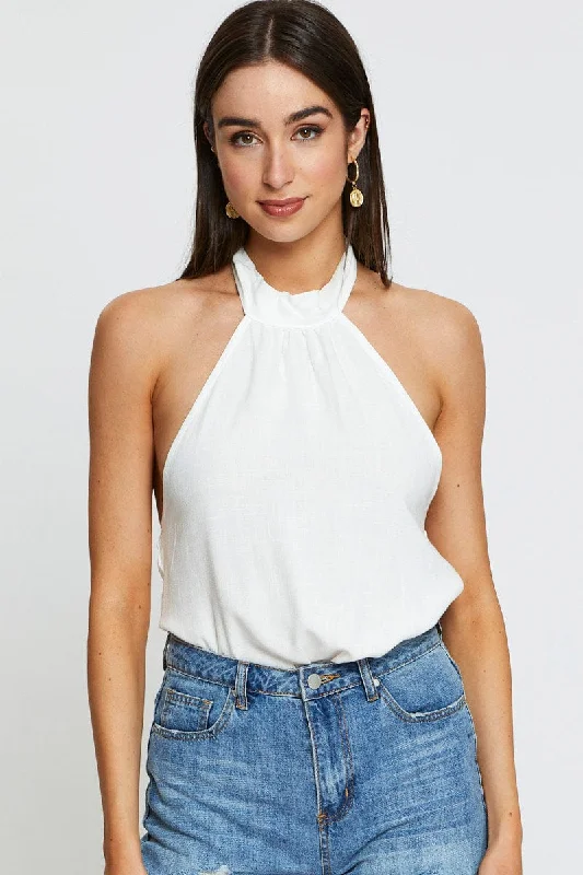 White Halter Top Sleeveless Tie Up