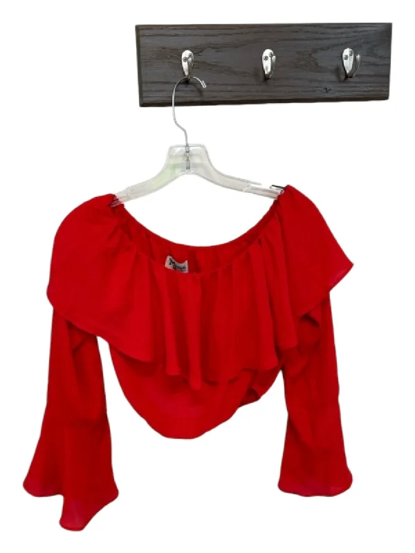 Show Me Your Mumu Size XS Red Polyester Off Shoulder Long Sleeve Cropped Top