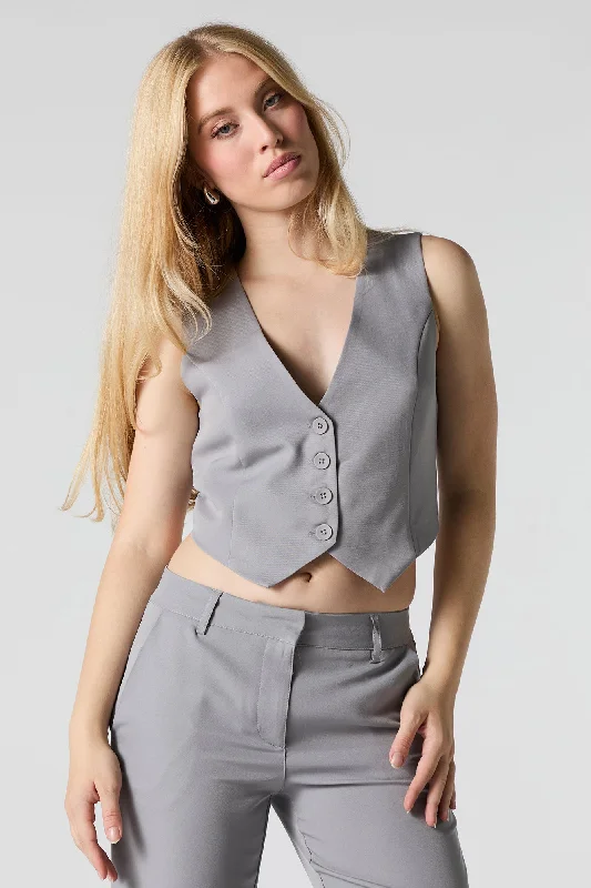 Button Front Cropped Vest