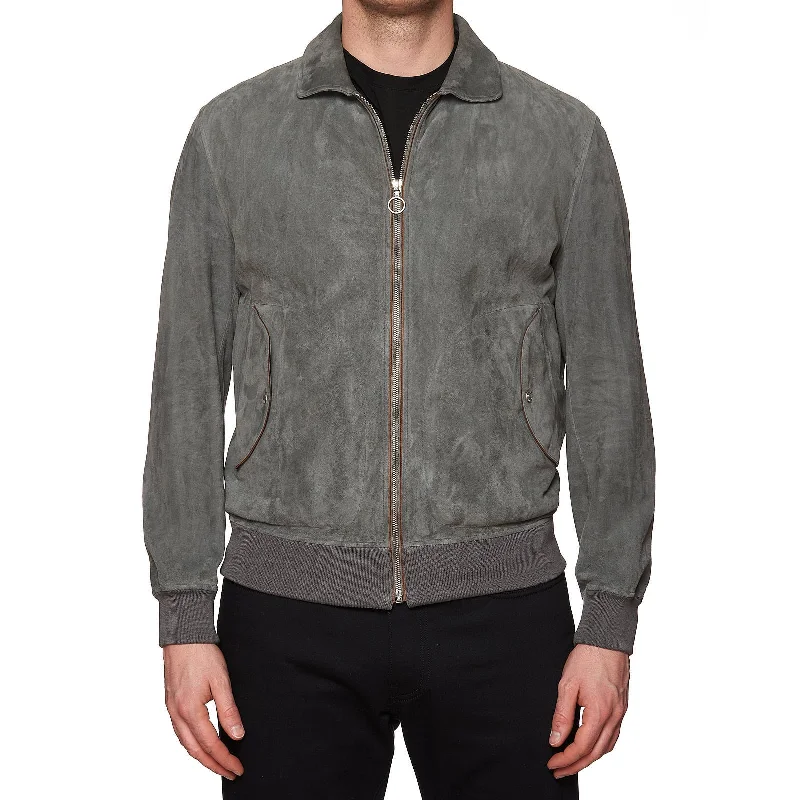 SERAPHIN Gray Goat Suede Leather Unlined Bomber Jacket FR 48 US M