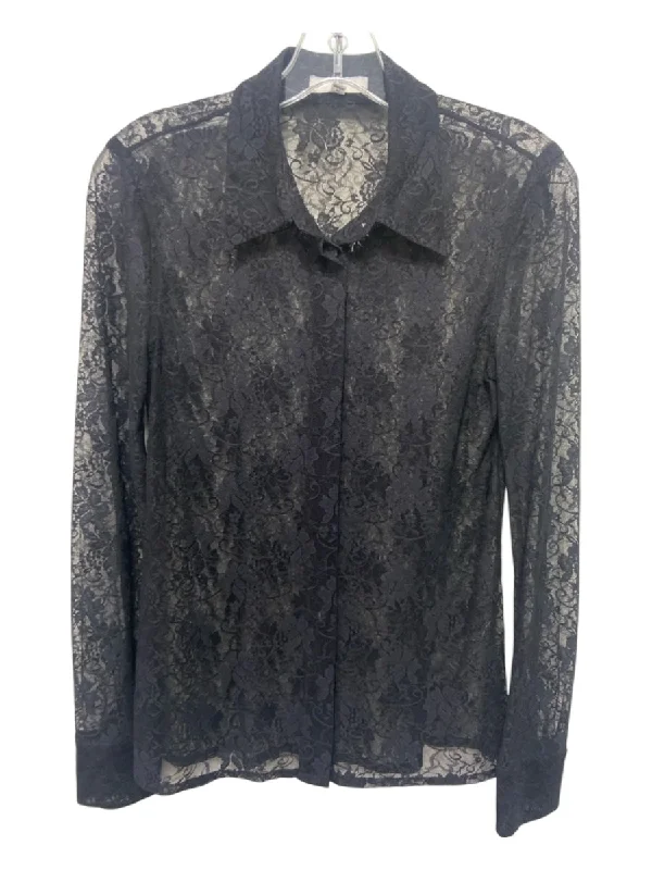 Equipment Size S Black Missing Material Tag Lace Sheer Long Sleeve Button up Top