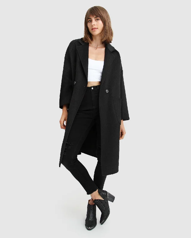 Publisher Double-Breasted Wool Blend Coat - Black