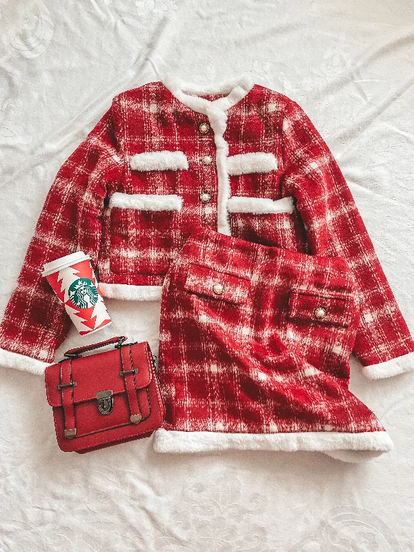 Cranberry Jam Plaid Tweed Set (Red/White)