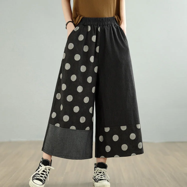 Babakud Women Spring Retro Patchwork Polka Dot Denim Pants