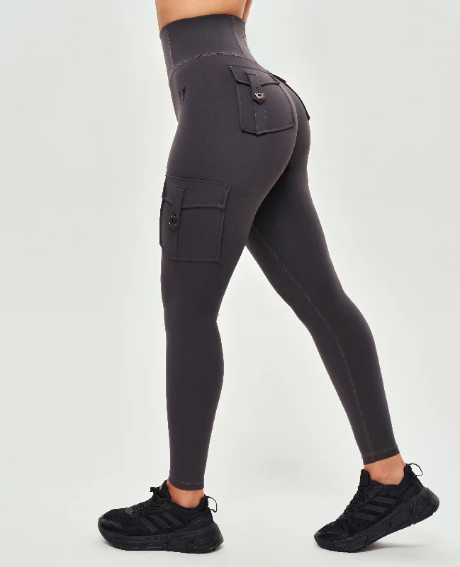 High Waisted Cargo Leggings - Graphite Gray