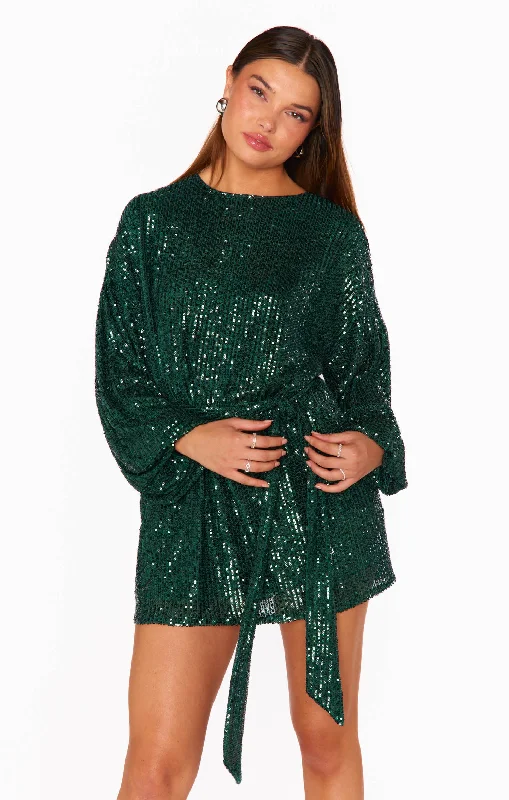 Sure Thing Mini Dress ~ Emerald Sequins