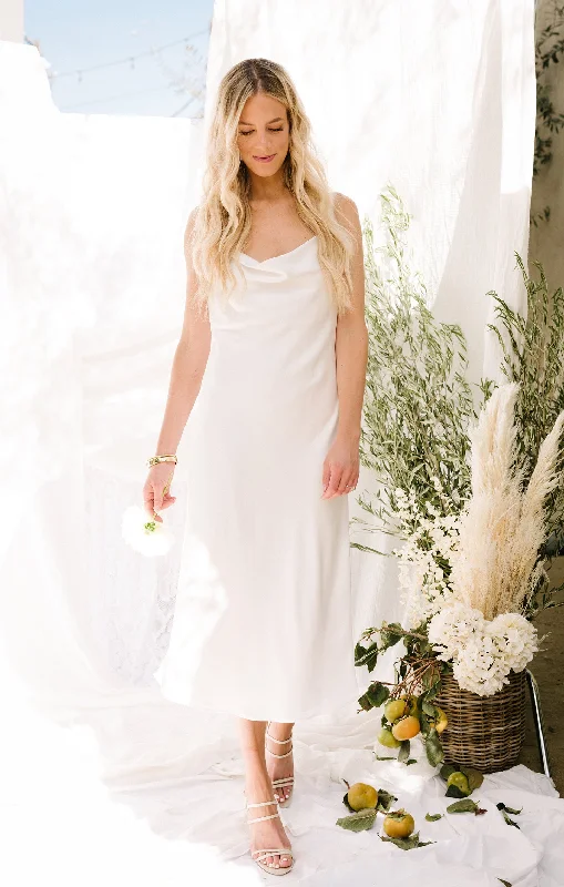 Verona Cowl Dress ~ Ivory Luxe Satin