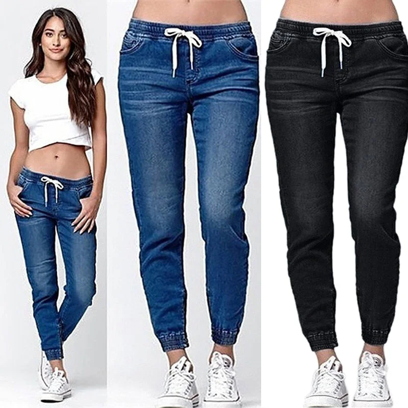 Casual Jogger Pants 2018 Elastic Sexy Skinny Pencil Jeans For Women Leggings Jeans High Waist Women's Denim Drawstring Pants