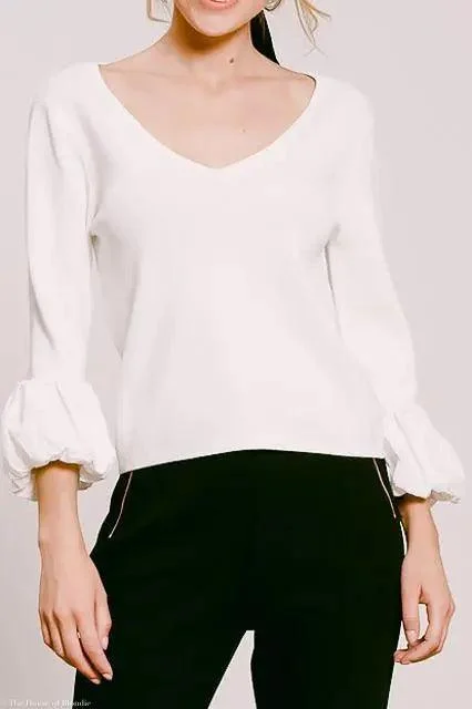 Avery White Knit V-Neck Top