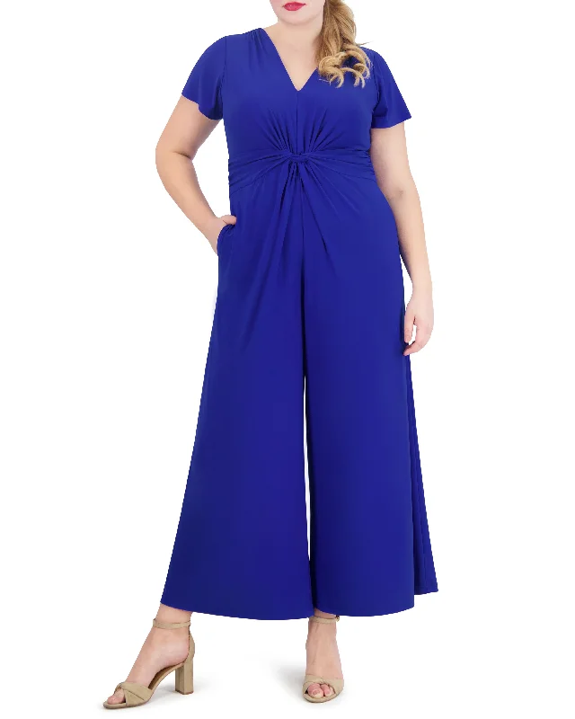 Plus-Size Twist-Front Flared-Leg Jumpsuit