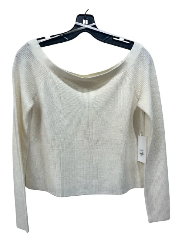 Frame Size S Off White Merino Wool Off Shoulder Rib Knit Long Sleeve Top