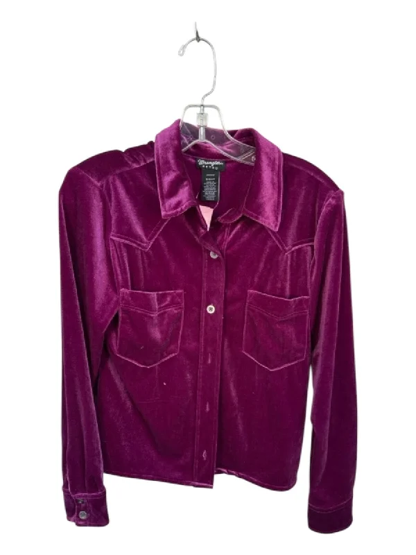 Wrangler Size S Magenta Velvet Pocket Long Sleeve Retro Top