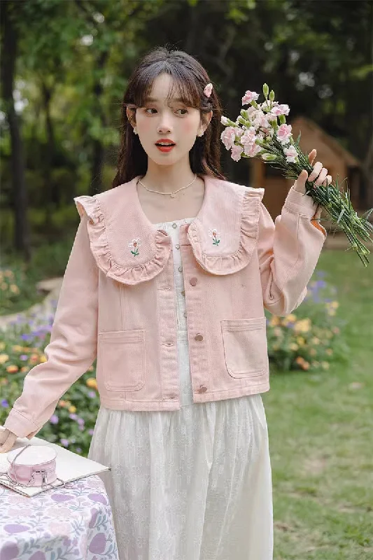 Sweet Heart Flower Embroidered Jacket (Pink)