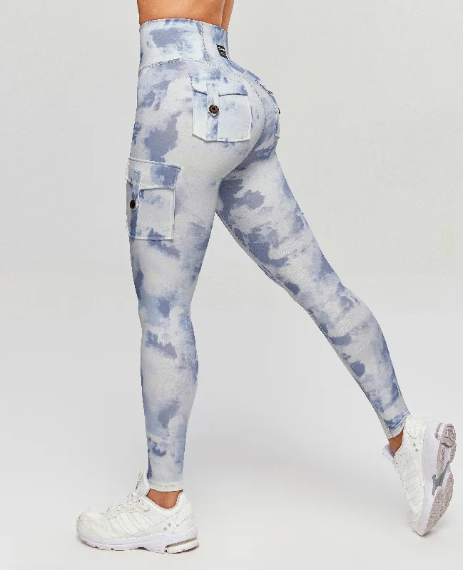 High Waisted Cargo Leggings - Grey blue Gradient