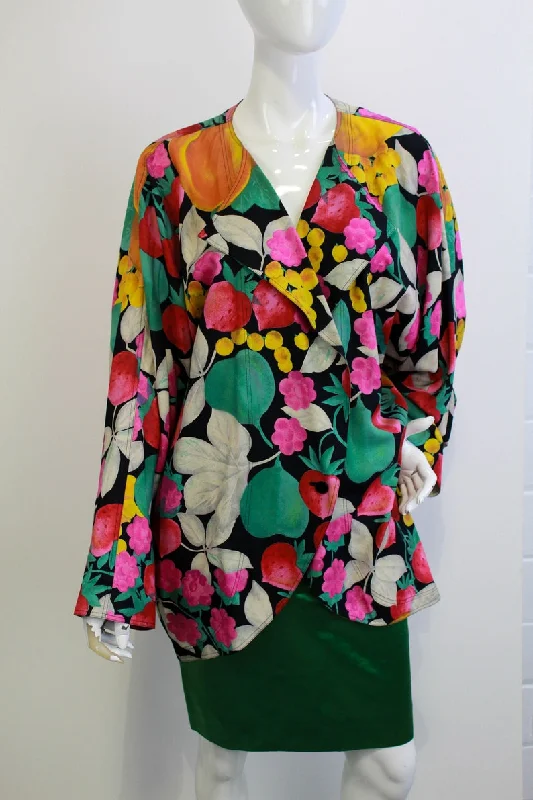 Vintage 1980s Ungaro Fruit Print Silk Blazer, XL