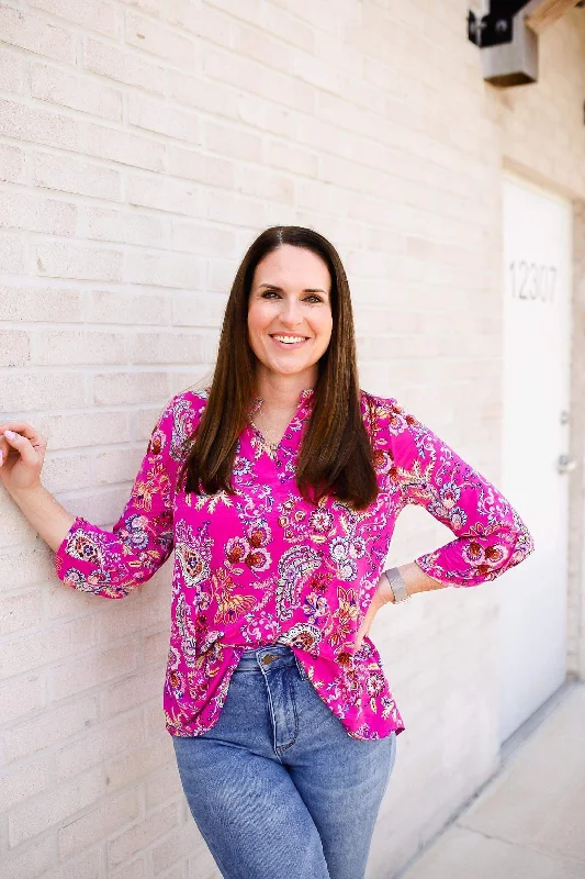 Lizzy Top in Magenta Floral Paisley