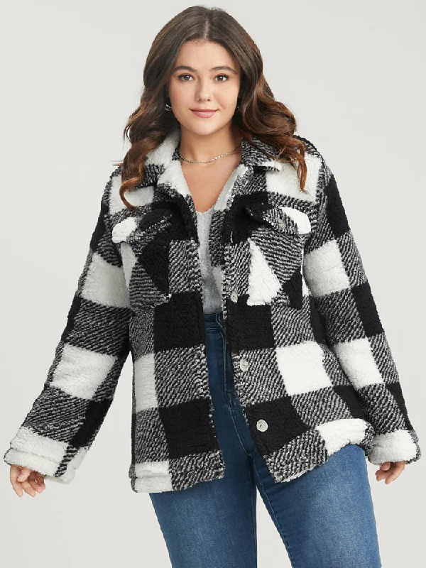 Plaid Flap Pocket Button Front Coat