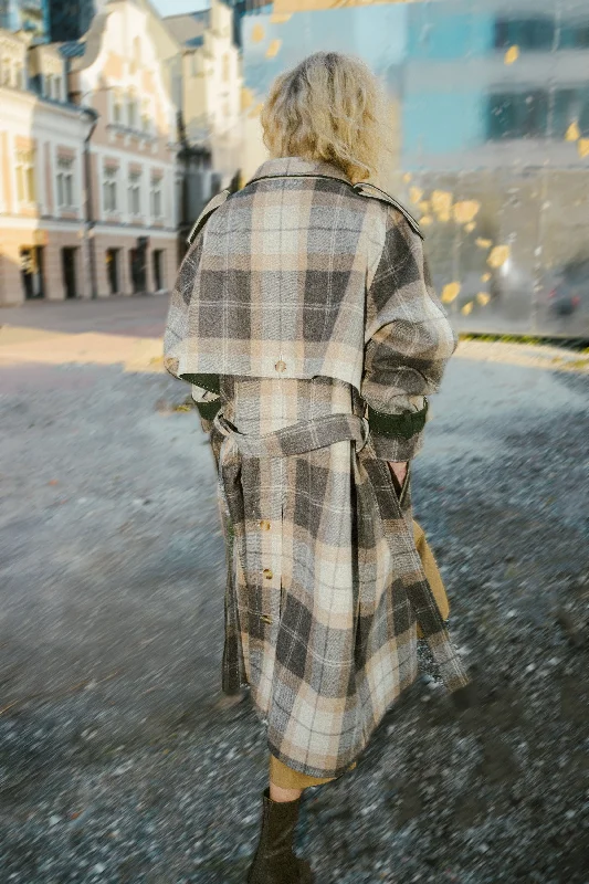 LENE Wool Coat - Checked Brown