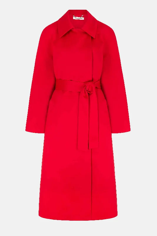 Hasina Coat In Bright Red Doppio Satin