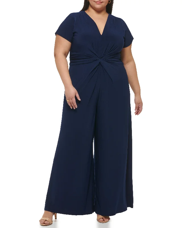 Plus-Size Twist-Front Flared-Leg Jumpsuit