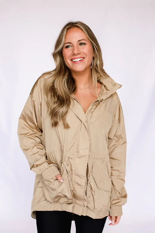 Rain, Rain Go Away Parachute Jacket in Camel