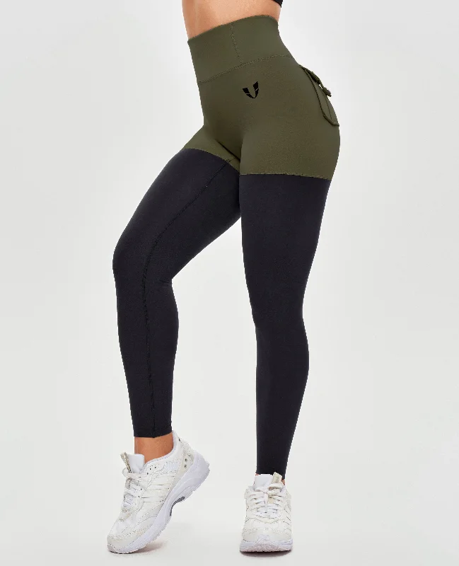 Cargo Athletic Leggings - Dark Green and Black