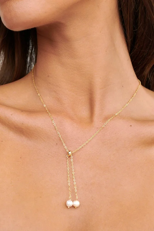 Esme Pearl Drop Necklace Gold