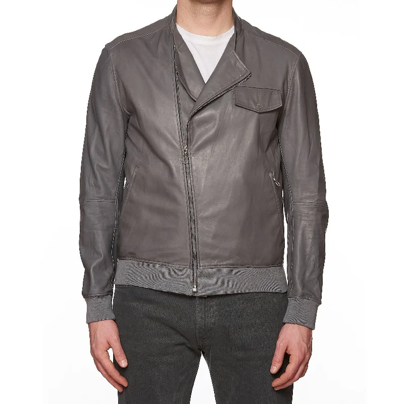 SERAPHIN Gray Lamb Leather Unlined Bomber Jacket FR 50 US M