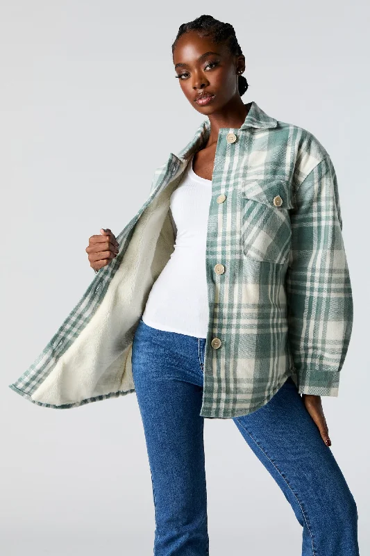 Sherpa Lined Plaid Flannel Shacket