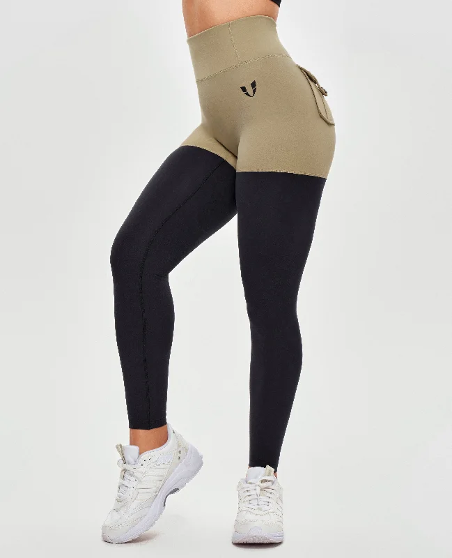 Cargo Athletic Leggings - Beige and Black