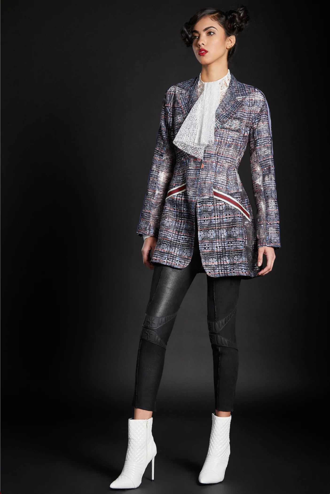 Glen Plaid Guipure Lace Blazer