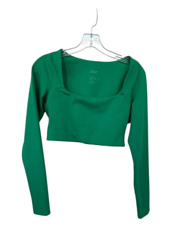 Girlfriend Collective Size M Kelly Green Cropped Square Neck Long Sleeve Top