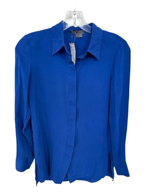 Vince Size 4 Blue Silk Long Sleeve Button Down Top