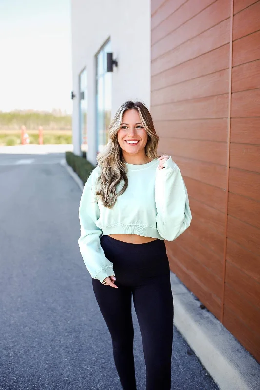 Payton Long Sleeve Crop Sweatshirt - Mint