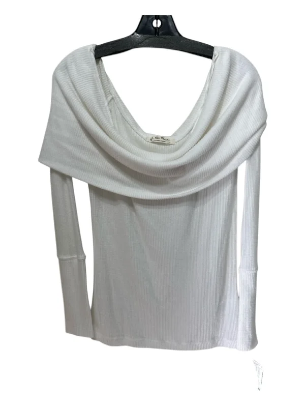 We The Free Size L White Polyester & Viscose Ribbed Cowl Neck Off Shoulder Top