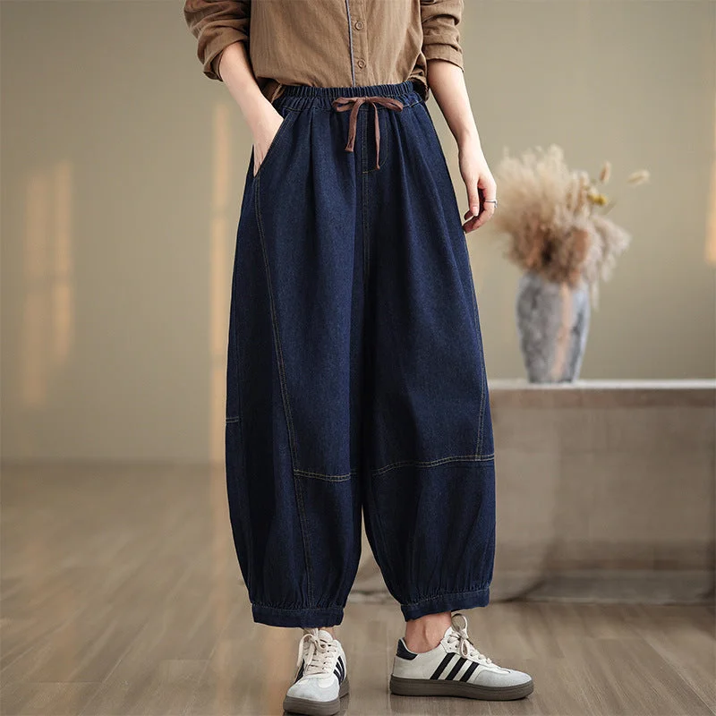 Babakud Women Autumn Retro Elastic Waist Bloomers Jeans