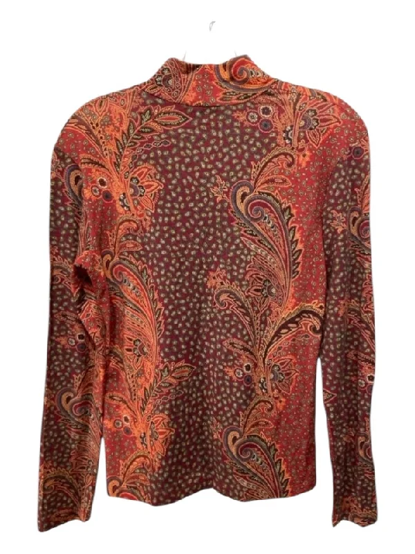 Etro Size 44 Red Print Wool Blend Paisley Turtleneck Long Sleeve Top