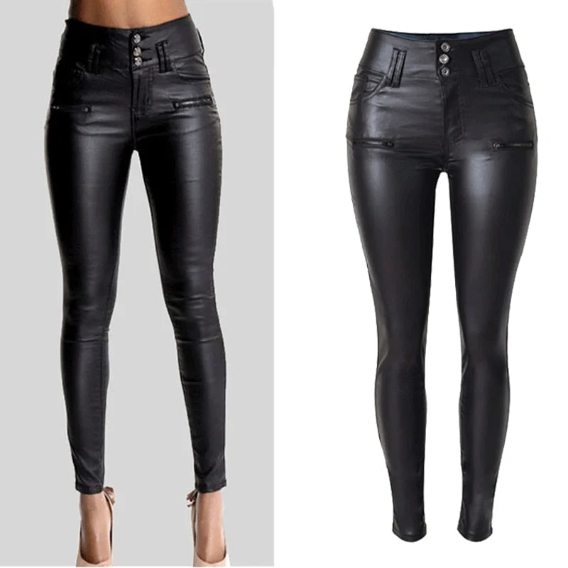 Big Plus Size PU Leather Pants Women Hip Push Up Black Sexy Female Stretch Leggings Jegging Casual Skinny Pencil Pants